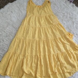 Fashions Yellow Tiered Ruffled Midi Dress